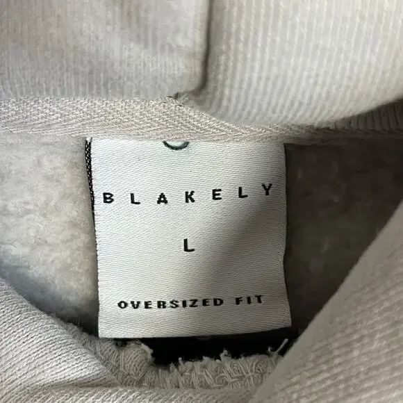 Blakely Oversized Hoodie Size Large Cream Unisex Back Graphic Logo Soft Solid - Picture 5 of 9